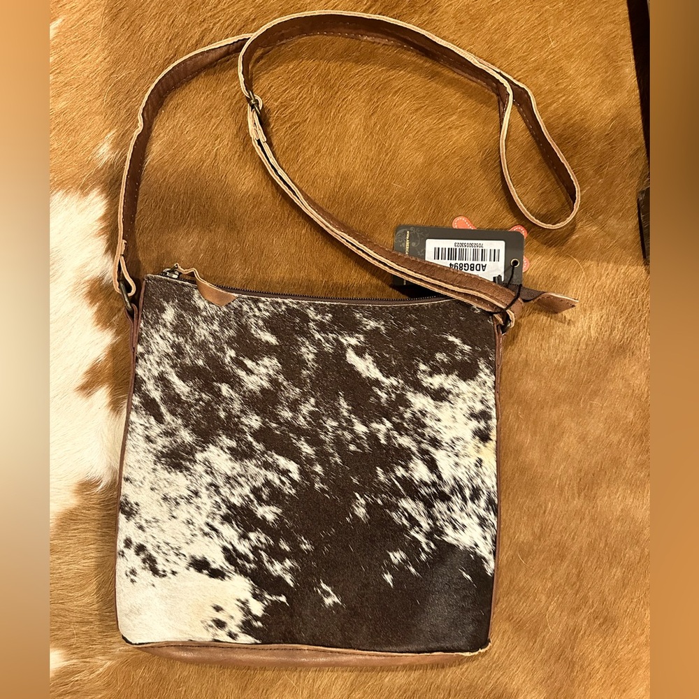 Cowhide and leather crossbody